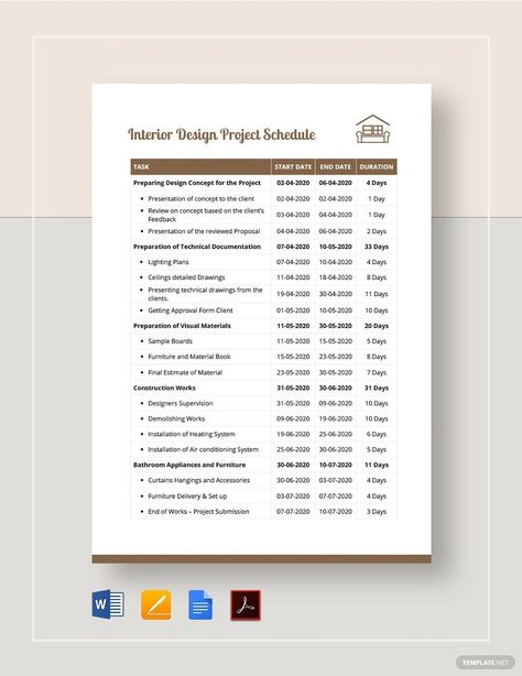 Interior Design Project Schedule Template Project Schedule Template, Quotation Sample, After School Schedule, Project Timeline Template, Quotation Format, Education Templates, Sample Board, Interior Design Presentation, Schedule Templates