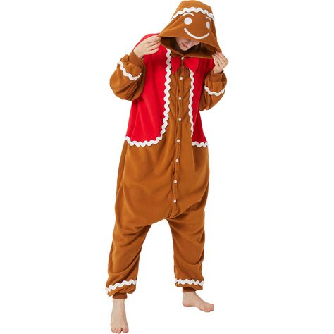 PRICES MAY VARY. FESTIVE DESIGN - This gingerbread man onesie features an adorable gingerbread pattern complete with a hood, red vest pattern, bow tie, and decorative icing details, perfect for spreading holiday cheer COMFORTABLE & COZY - Made from soft, high-quality fleece, this gingerbread costume provides warmth and comfort, the loose fit allows for easy layering over other clothing CONVENIENT FEATURES - Equipped with a button closure for easy wear and removal, and two pockets to store your e Gingerbread Man Costume, Gingerbread Costume, Decorative Icing, Gingerbread Pattern, Halloween Onesie, Pajamas For Women, Onesie Pajamas, Gingerbread Man, Gingerbread