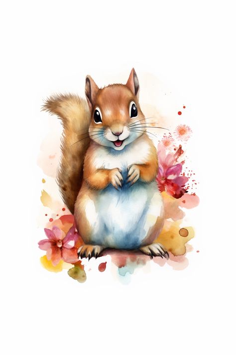 Watercolor Chipmunk, Nursery Animal Art, Squirrel Painting, Water Color Art, Woodland Animal Wall Art, Childs Bedroom, Woodland Animal Prints, Neutral Art, Baby Squirrel