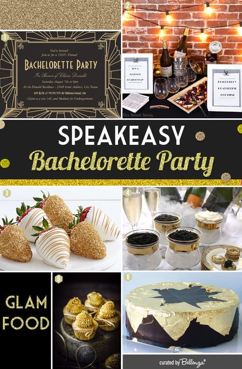 1920 Bachelorette Party, Speakeasy Party Favors, Art Deco Bachelorette Party, 20s Bachelorette Party, Speakeasy Bridal Shower Ideas, Gatsby Party Food Ideas, Flapper Bachelorette Party, Roaring 20s Food Ideas, Speakeasy Bachelorette Party