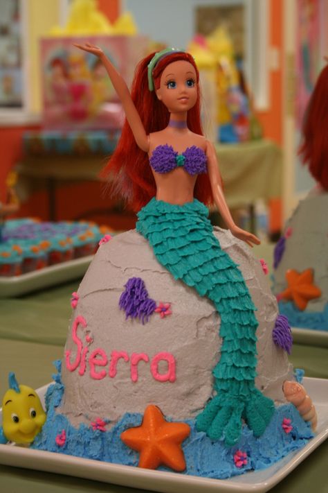 6 Layer Cake, Mermaid Sitting On A Rock, Mermaid Sitting, Rock Cake, Little Mermaid Cakes, Barbie Doll Cakes, Mermaid Birthday Cakes, Ariel Birthday, Mermaid Theme Party