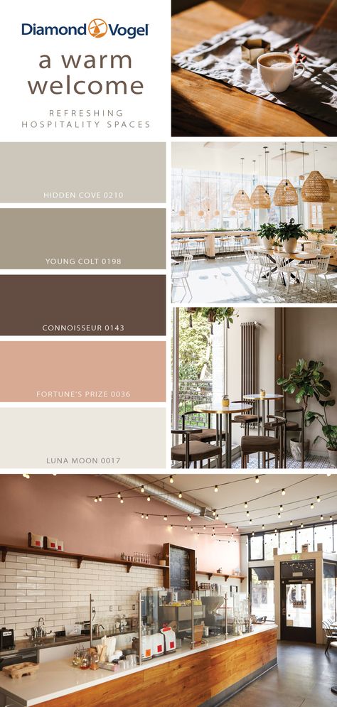 Coffee Shop Colours Interiors, Restaurant Exterior Color Ideas, Cafe Colour Palette Coffee Shop, Coffee Shop Paint Colors, Coffee Exterior Design, Coffee Bar Color Ideas, Pizza Restaurant Color Palette, Cafe Wall Color, Color Palette For Cafe