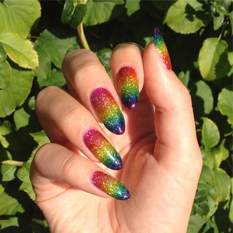 Show your support for Pride Month with one of these colorful rainbow manicures. Pansexual Nail Art, Rainbow Manicure, Neon Glitter Nails, Hair Rainbow, Rainbow Nails Design, Rainbow Nail Art, Rainbow Nail, Lgbtq Rainbow, Nagellack Trends