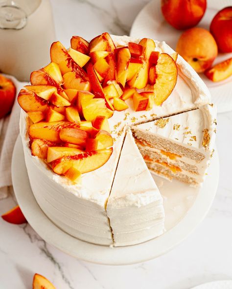 Soft layers of vanilla cake with fresh peach filling and the most incredible whipped cream cheese frosting. Comment RECIPE below and I’ll DM it to you. 🍑 #peachcake #peachcakerecipe #cakerecipes #tastemade #inmykitchen #glutenfreepeachcake Peach Cake Recipes, Peach Filling, Whipped Cream Cheese Frosting, Peach Cake, Whipped Cream Cheese, Taste Made, Soft Layers, Cheese Frosting, Cream Cheese Frosting