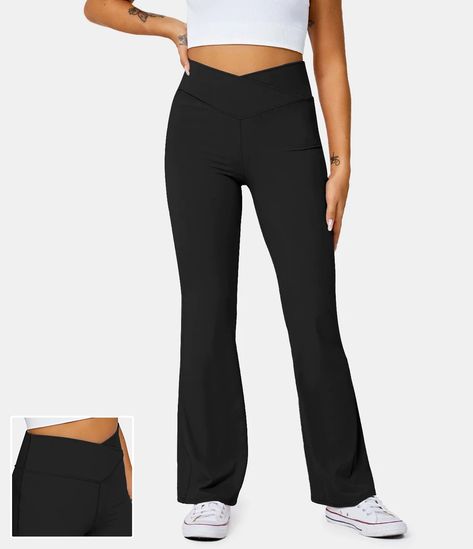 In My Feels Cloudful® Air High Waisted Crossover Full Length Flare Leg – HALARA Plain Leggings, Knit Denim, Leggings With Pockets, Compression Leggings, Flare Leggings, Gym Leggings, Pocket Leggings, Yoga Leggings, High Waisted Leggings