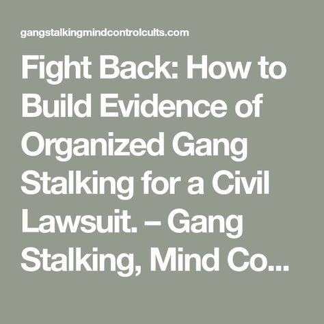 Fight Back: How to Build Evidence of Organized Gang Stalking for a Civil Lawsuit. – Gang Stalking, Mind Control, and Cults Stalking Quotes, Defamation Of Character, Community Policing, Narcissism Relationships, How To Disappear, Civil Lawsuit, Memoir Writing, 1000 Life Hacks, Custody Battle