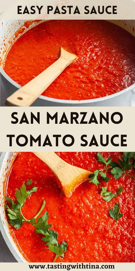 This simple San Marzano Sauce recipe will be your new favorite red sauce! With whole tomatoes, fresh herbs, olive oil, and garlic, you will love this red sauce recipe. Mediterranean Red Sauce, Best Red Sauce Recipe, Authentic Red Sauce Italian, Christmas Sauce, Red Sauce Pasta Recipe, San Marzano Tomato Sauce, Red Sauce Recipe, Easy Pasta Sauce, Marinara Recipe