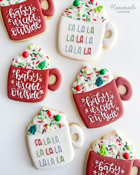 Mug Cookies Decorated, Christmas Mug Cookies, Coffee Mug Cookies Decorated, Hot Cocoa Sugar Cookies Decorated, Hot Cocoa Decorated Cookies, Christmas Theme Sugar Cookies, Christmas Mug Cookies Decorated, Christmas Coffee Cup Cookies Decorated, Cookie Decorating Ideas