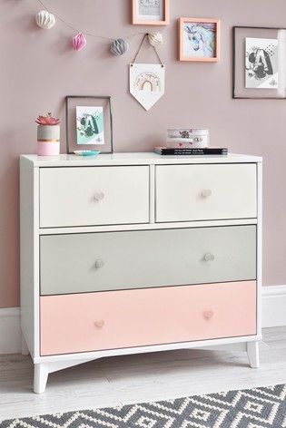 Kids Chest Of Drawers, Wooden Chest Of Drawers, Girls Bedroom Makeover, Colour Effect, 4 Drawer Chest, Bedroom Chest Of Drawers, Bedroom Decor For Teen Girls, Children's Furniture, Wooden Drawers