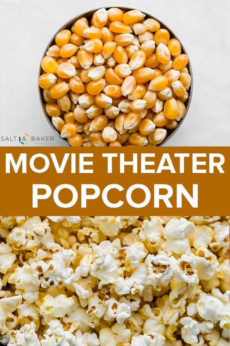 How to make movie theater popcorn, at home! This is an easy popcorn recipe that takes only 5 minutes to make! #saltandbaker #popcorn #movienight #recipe Popcorn Movie Theater, Movie Popcorn Recipe, Diy Popcorn Seasoning, Eat Movie, Movie Theatre Popcorn, Popcorn Flavours, Popcorn At Home, Popcorn Recipes Easy, Easy Popcorn