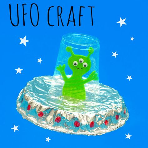 Tin Foil Robot Craft — Doodle and Stitch Ufo Craft, Plastic Cup Crafts, Rocket Craft, Space Crafts For Kids, Robot Craft, Recycling For Kids, Alien Crafts, Alien Party, Solar Light Crafts