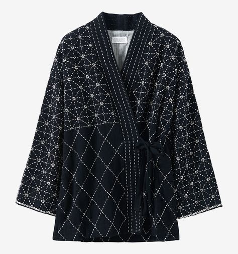 Sashiko Clothing, Sashiko Projects, Sashiko Jacket, Embroidery Pen, Embroidered Textiles, Japanese Uniform, Sashiko Pattern, Quilted Clothes, Kantha Jacket