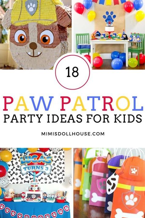 Ideas for a Paw Patrol Party    Paw Patrol is on a ROLL!  With the release of the new Mighty Pups: Super Paws DVD, paw patrol party ideas are all the inspiration!  No matter which pup your little one loves most, these amazing party ideas will help you throw the most pup-tastic video viewing party or puppy themed birthday party EVER!  #pawpatrol #puppy #party #pawpatrolparty #birthday #boybirthday #girlbirthday #chase #marshall #skye Marshall Party Paw Patrol, Paw Patrol Cricut Ideas Birthday Parties, Paw Patrol Pizza Party Ideas, Food For Paw Patrol Birthday Party, Paw Patrol Two Year Old Party, Paw Patrol Park Party Ideas, 4th Paw Patrol Birthday, Pas Patrol Birthday Ideas, Paw Patrol Party Ideas Diy