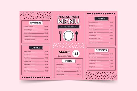 Minimalist pink menu page template | Free Vector #Freepik #freevector #food #menu #template #restaurant Pink Menu Template, Design Menu Makanan Kosong, Pink Menu Design, Pink Restaurant, Tarpaulin Design, Template Restaurant, Menu Lighting, Restaurant Website Design, Food Truck Menu