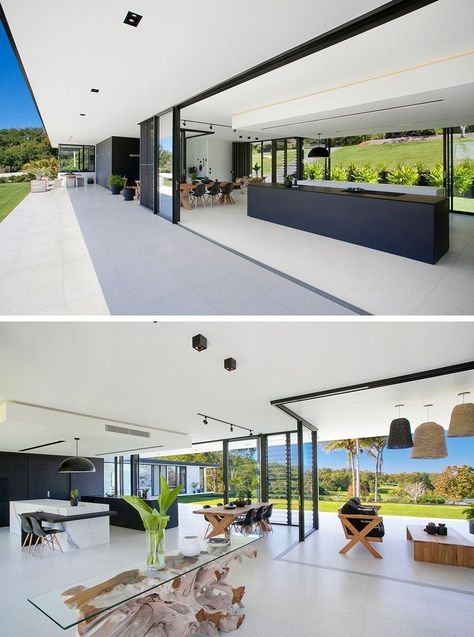 Single Level Family Home With A Large Backyard Skylight Design, Glass Walls, Modern Architecture House, House Architecture Design, Minimalist Interior, Glass House, Glass Doors, Architect Design, Design Case