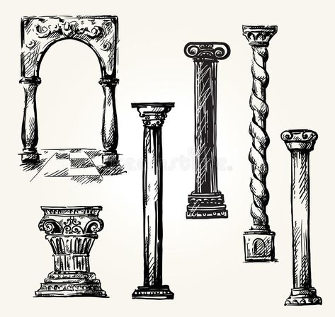 Column Drawing, Architecture Sketchbook, Stone Columns, Stone Architecture, Doodle Inspiration, Closing Gifts, Drawing Easy, Aesthetic Painting, Grimm