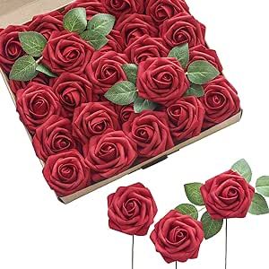 Ling's Moment Artificial Flowers Red Roses 50pcs Real Looking Red Fake Roses W/stem for Valentine's Day Decor DIY Wedding Bouquets Centerpieces Arrangements Party Baby Shower Home Decorations Diy Wedding Bouquets, Wedding Party Bouquets, Fake Roses, Diy Flores, Making A Bouquet, Hari Valentine, Foam Roses, Diy Wedding Bouquet, Flowers Red