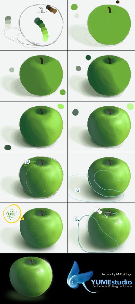 manzana verde paso a paso Digital Painting Tutorial, Coloring Digital, Siluete Umane, Seni Cat Air, Coloring Tutorial, 3d Drawings, Digital Painting Tutorials, Art Instructions, Drawing Lessons