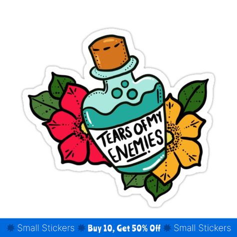 Decorate laptops, Hydro Flasks, cars and more with removable kiss-cut, vinyl decal stickers. Glossy, matte, and transparent options in various sizes. Super durable and water-resistant. Decorate your accessories with the tears of your enemies Tears Of My Enemies, Potion Bottle, Bottle Sticker, Color Patterns, Vinyl Decal Stickers, Vinyl Decal, Vinyl, Cars, Floral