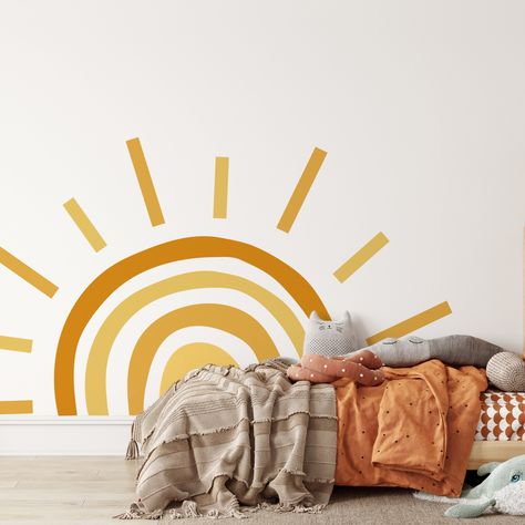 Large Sun Wall Decal Sunshine Baby Shower Half Sun Wall - Etsy Sun Mural, Classroom 2023, Cloud Decal, Sunshine Nursery, Space Decals, Half Sun, Sunshine Baby Showers, Nursery Mural, Playroom Wall Decor