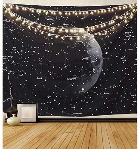 Astrology Room Decor, Hobby Room Design, Tapestry Black And White, Black And White Tapestry, Constellation Tapestry, Maximalist Design, Dorm Wall Decor, Room Tapestry, Bohemian Wall Hanging