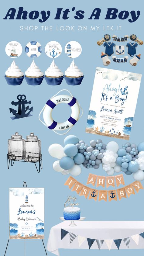 Ahoy It’s A Boy Baby Shower Theme, Boat Baby Shower Ideas, Ahoy It's A Boy Baby Shower Ideas, Nautical Baby Shower Games, Baby Shower Nautical Theme Boy, Nautical Themed Baby Shower Boy, Nautical Boy Baby Shower Ideas, Pool Party Baby Shower Ideas Boy, Ahoy It’s A Boy Baby Shower Decorations