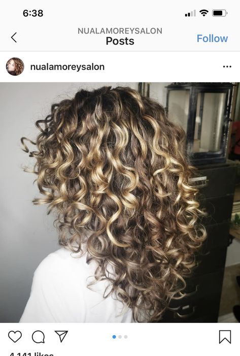 2c Hair Balayage, Long Permed Hair With Layers, Waterfall Haircut Curly, Partial Highlights For Curly Hair, Permed Hair With Highlights, Permed Hair With Layers, Natural Curly Hair Medium Length, Medium Brown Curly Hair With Highlights, Ouidad Before And After