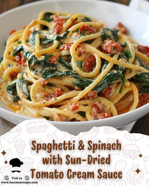 Spaghetti Spinach Sun Dried Tomatoes Cream Sauce, Spaghetti With Spinach And Sun Dried Tomato, Spaghetti Sun Dried Tomatoes, Light Tomato Cream Sauce, Spaghetti And Spinach Sun Dried Tomato, Spaghetti & Spinach With Sun-dried Tomato, Spaghetti Recipes With Spinach, Spaghetti And Spinach With Sun Dried Tomatoe Cream Sauce, Spinach And Sun Dried Tomato Pasta