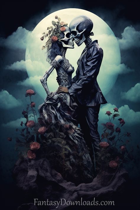 Skeleton Bride And Groom Tattoo, Skeleton Couple Wallpaper, Skeleton Embrace, Alchemy Gothic Art, Dark Disney Art, Colorful Skull Art, Skeleton Artwork, Sugar Skull Artwork, Beautiful Tattoos For Women