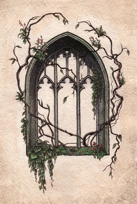 Gothic Window, Dark Academia Art, Gothic Windows, Window Drawing, Kunst Inspiration, Architecture Tattoo, Arte Inspo, Nature Tattoos, Gothic Architecture