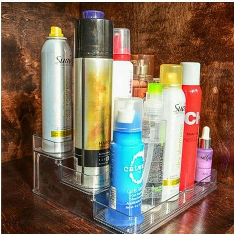 aprudentlife-UnderSinkOrg Spice Rack Uses, Clever Bathroom Storage, Under The Sink Organization, Hair Product Storage, Bathroom Sink Organization, Hair Product Organization, Counter Organization, Spice Racks, Under Sink Organization