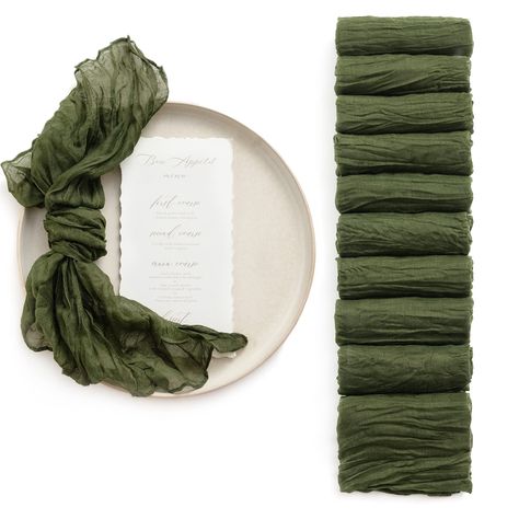 PRICES MAY VARY. PACKAGE: 10 pieces of 20inch gauze semi sheer napkins. ULTRA-SOFT: Made of silky soft cheesecloth, 10% Viscose, 90% Polyester & natural hand-dyed. Impress your guests with a comfy dining experience. RUSTIC-ELEGANT: Beautiful texture & nice even hems all around with a natural rustic touch to your table. Easy to create a real cozy atmosphere with the exquisite table setting. EASY CARE: Machine wash in a laundry bag on delicate cycle only or by hand. MULTI USAGE: An ideal décor cho Moss Green Table Setting, Charger Napkin Table Setting, Diy Table Settings Wedding, Cheesecloth Napkins Wedding, Napkins For Wedding Reception, Cocktail Hour Centerpieces, Cheesecloth Napkins, Wedding Reception Rustic, Green Table Settings