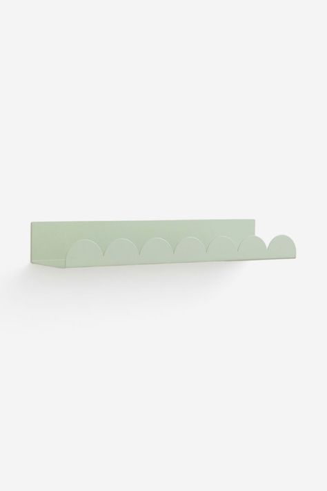 The cutest pastel scalloped wall shelf via H&M 🥝 Bunk Wall, Metal Wall Shelf, Metal Wall Shelves, Top Bunk, Shelf Lighting, H&m Home, Scallop Edge, Scandi Style, Wall Mounted Coat Rack