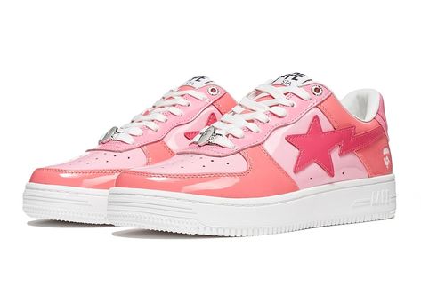 Pink Star Shoes, Bapesta Pink, Pink Bapestas, Bapesta Shoes, Bape Shoes, Bape Sneakers, Shoes Png, Bape Sta, Painted Canvas Shoes