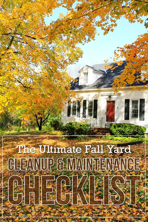 Essential fall yard care tasks to tackle before winter. #landscaping #yardwork #fallmaintenance #homemaintenance Fall Yard Maintenance Checklist, Fall Yard Prep, Fall Yard Maintenance, Fall Yard Clean Up Checklist, Fall Cleanup Yard, Fall Yard Clean Up, Fall Yard Work, Fall Lawn Maintenance, Winter Landscaping