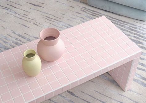 DIY DECOR Inspiration // Tiled Tables | …love Maegan Ikon Kobenhavn, Tiled Furniture, Tile Tables, Tile Furniture, Tiled Coffee Table, Tile Table, Future Room, Diy Aesthetic, Pink Coffee