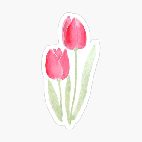 two red tulips watercolor by ColorandColor | Redbubble Tulips Watercolor, Sticker Design Inspiration, Preppy Stickers, Bulletin Journal Ideas, Watercolor Tulips, Scrapbook Printing, Macbook Stickers, Watercolor Stickers, Scrapbook Stickers Printable