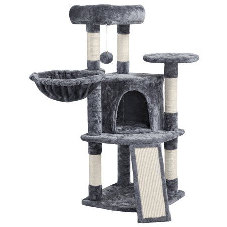 Our cat tower is made of selected particleboardand covered by soft plush and connected by metal accessories. This cat tower has different levels for cats to play and sleep, the condo, platform, basket, etc. Also, there are several scratching posts and a scratching board for cats to exercise. This quality cat tree will not let you and your cats down. Size: 17 x 17 x 42 inch (L x W x H). Color: Gray. Cat Window Bed, Standing Cat, Cat Window Perch, Window Perch, Cat Dark, Cat Towers, Cat Tree Condo, Cat Window, Sisal Rope