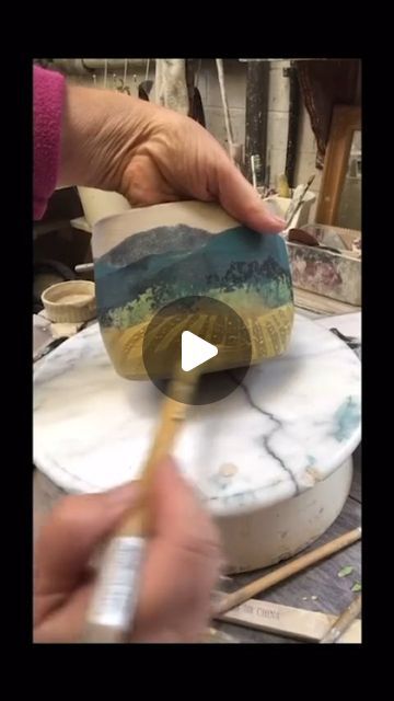 Ceramics Videos on Instagram: "Painting clay vessel by @marinarandallceramics" Coil Vessels Ideas, Glaze Techniques Ceramics, Pottery Slips, Ceramics Videos, Painting Clay, Clay Slip, Instagram Painting, Ceramic Clay, Glaze