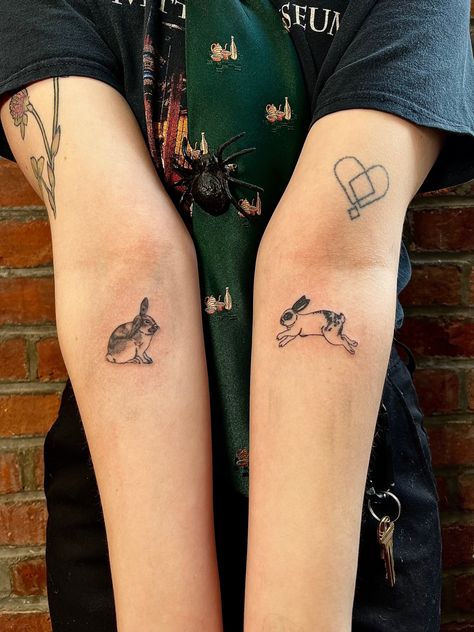 Some personalized bunnies Harry Styles Inspired Tattoos, Harry Tattoos, Bunny Tattoo, Small Matching Tattoos, La Tattoo, Bestie Tattoo, Harry Styles Tattoos, Bunny Tattoos, Rabbit Tattoos