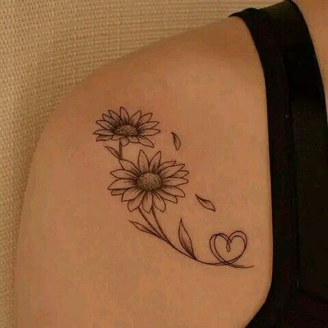 Daisy Tattoo Sleeve Forearm, Front Shoulder Tattoos For Women, Line Arm Tattoo, Fine Line Arm Tattoo, Daisy Tattoo Ideas, Arm Tattoo Ideas For Women, Daisy Tattoo Designs, Arm Tattoo Ideas, Sunflower Tattoo Shoulder