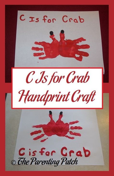 C is for crab! Make a letter C crab craft with handprints and fingerprints using nontoxic paint. C Handprint Craft, Letter C Preschool Crafts, Crab Handprint, Animal Handprints, Make A Letter, Crab Craft, Letter C Crafts, Crab Crafts, Class Crafts