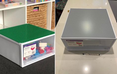 Duplo Storage, Lego Plates, Kmart Hacks, Lego Organization, Lego Boxes, Organization Cart, Lego Table, Lego Storage, Kallax Ikea