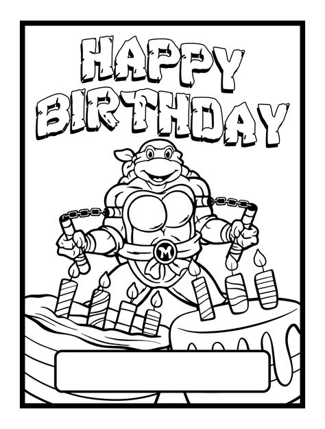 Printable Michaelangelo Birthday Greeting Card Ninja Turtles Ninja Turtle Sheet Cake Ideas, Tmnt Birthday Party Ideas Diy Free Printable, Ninja Turtle Diy Decor, Ninja Turtle Birthday Ideas, Tmnt Birthday Party Ideas Food, Tmnt Party Games, Ninja Turtle Party Games, Ninja Turtles Birthday Party Ideas Decorations, Ninja Turtle Birthday Invitations