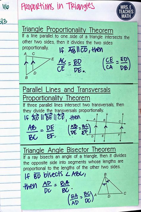 Proportions in Triangles Foldable Geometry Interactive Notebook, Similar Triangles, Teaching Geometry, Geometry High School, Math Charts, Math Interactive, Math Interactive Notebook, Basic Math Skills, Math Lesson Plans