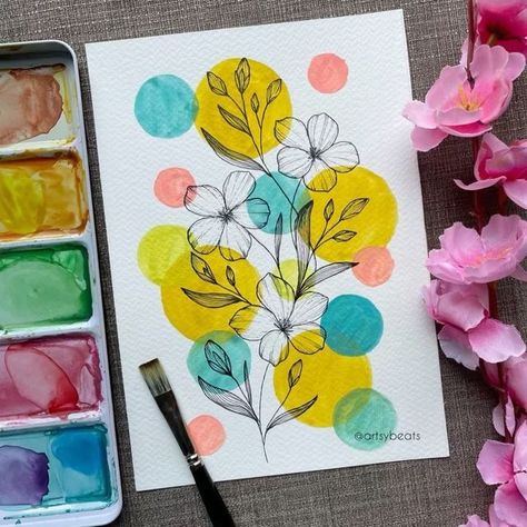 Project Flower Design, Doodle Flower Drawings, Coloured Doodle Art, Floral Sketches Design, Doodle Drawings Colourful, Sketch Colour Art, Flower Drawing Design Colour, Colour Doodle Art, Abstract Drawings Doodles