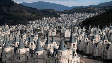 Ever dreamed of living in one of 700 identical mini-chateaux in the Turkish countryside? Chateau Disney, Abandoned Town, Chateau Style, Haunting Photos, Ben Nevis, Abandoned Castles, Fairytale Castle, Greenwich Village, Disney Castle