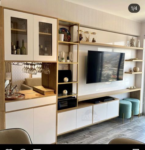 Small Built In Bar, Tv In Living Room Ideas, Centro Tv, Built In Bar Cabinet, Built In Tv Wall Unit, Interior Design Sketchbook, Bar For Home, House Architecture Styles, Tv Built In