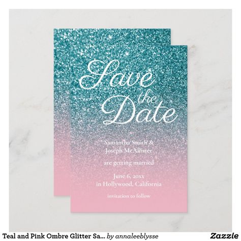 Teal Wedding Theme, Save The Date Text, Aqua Blue Wedding, Coral And Teal, Coral Ombre, Teal Ombre, Ombre Wedding, Ombre Glitter, Glitter Photo