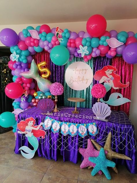 Easy Birthday Party Decorations, Ariel Birthday Party, Ariel Party, Mermaid Birthday Party Decorations, Glamping Party, Mermaid Theme Birthday Party, Mermaid Birthday Cakes, Ariel Birthday, Birthday Decorations Kids